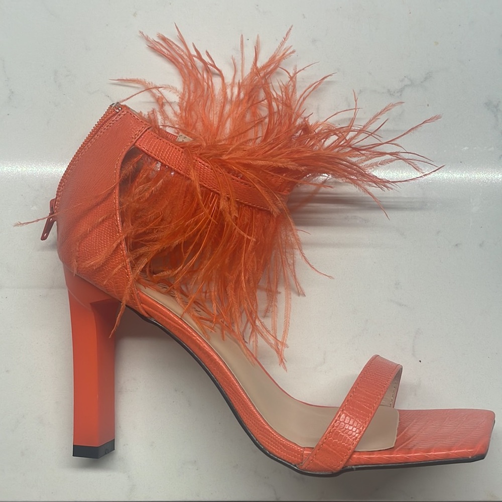 Nasty gal orange faux leather and feather high heeled sandal